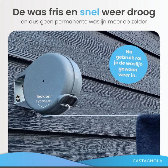 Castagnola Wäscheleine - Ausziehbare Wäscheleine - Wäscheleinenfaden - Wäscheleine 12 Meter - Kapazität bis zu 13 kg