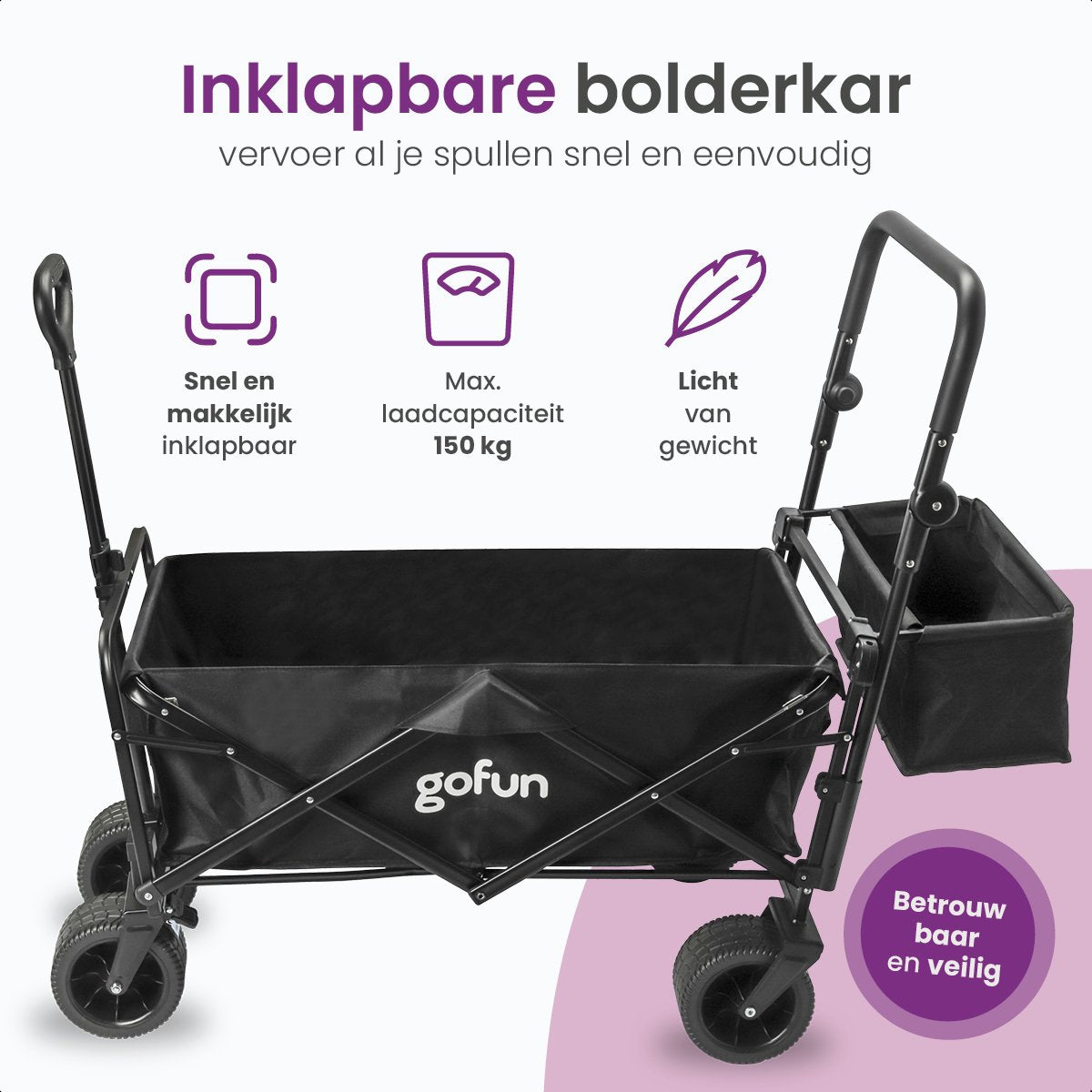 Gofun Bolderkar - 150KG Tragkraft - faltbar - 360Â° drehbare Räder - mit Schiebestange - 83 x 44 x 26 cm - Schwarz