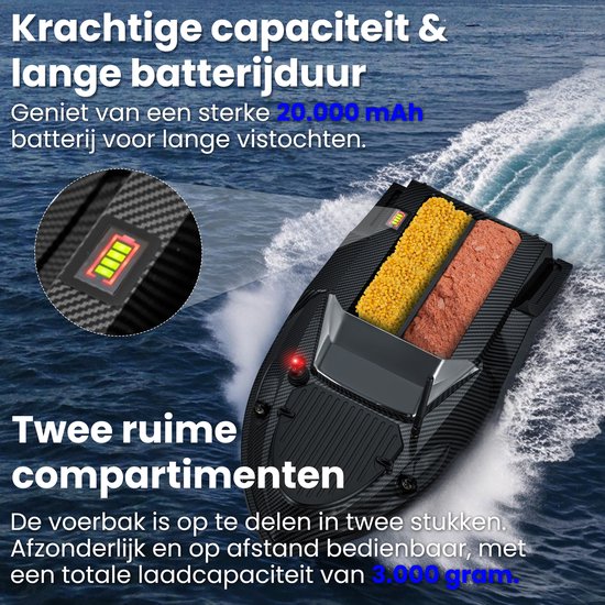 Baitboat T70 - mit GPS und Fischfinder - Köderboot Karpfen - bis zu 3kg Nutzlast - Köderboot - 800m Reichweite - Schwarz - von Faas
