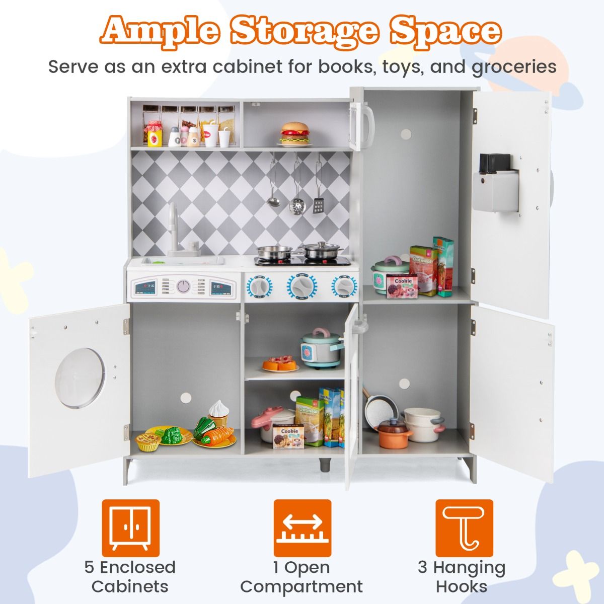 coast Spielküche für Kinder - Weiß - 91×30×102 cm - mit Eismaschine, Herd mit Licht & Sound, Waschmaschine, Backofen & Mikrowelle