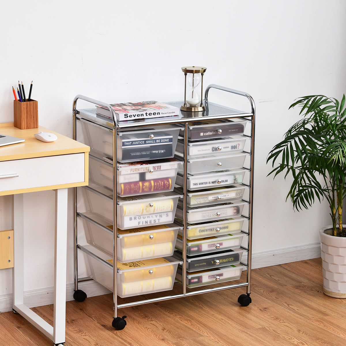 Coast Trolleys mit 15 stapelbaren Schubladen - Rollcontainer - 63 x 37 x 87 cm - transparent