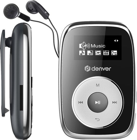 Denver MP3-Player inkl. Ohrhörer - 32GB - Shuffle-Modus - Kinder & Erwachsene - Befestigungsclip - AUX - MicroSD - MPS316 - Schwarz