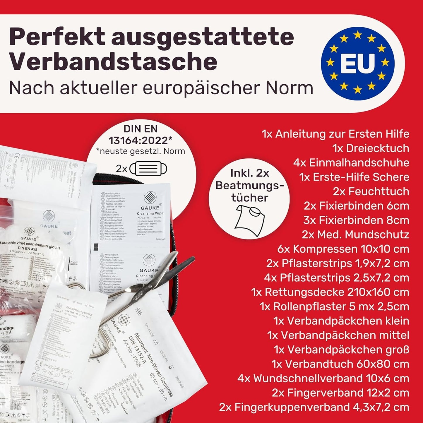 Heroism Car Bandage Bag - DIN 13164:2022 - Europäisch zugelassenes Erste-Hilfe-Set für Autos