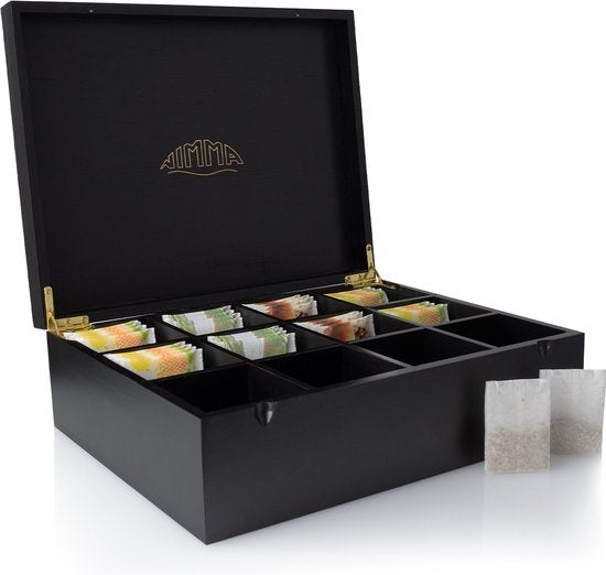 Nimma - Teebox - 12 Fächer - Magnetischer Verschluss - Geeignet für Pickwick, Lipton und mehr - Schwarz
