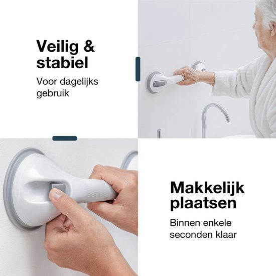 Luft Haltegriff mit Saugnapf - Für die Dusche - 2 Stück - Duschgriff für das Badezimmer - Wandstange - Extra sicheres & starkes Modell - 40cm - Luft - Badezimmergriff