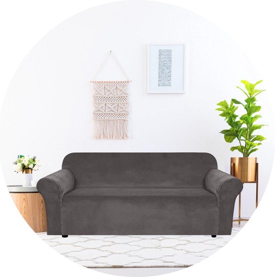 Hilvard - Sofabezug 3-Sitzer-Sofas - (185 - 230 cm) - Grau - Samt - Stretch - Sofaschoner - Möbelbezug - Gegen Beschädigungen und Flecken - Sitzbezug - Sitzbezug