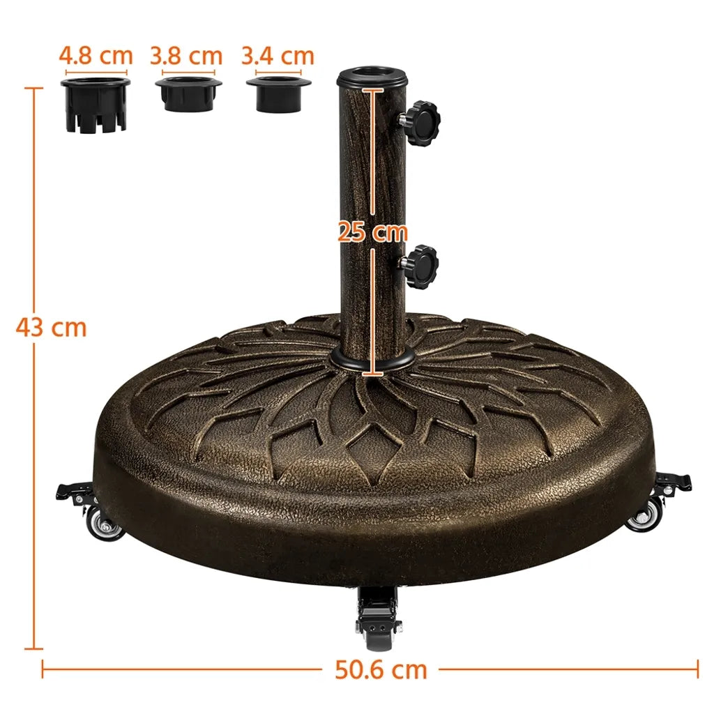 Yaheetech Sonnenschirmständer Ø 50,6 cm – Bronze – Mobiler Sonnenschirmständer für Sonnenschirmstangen mit 34/38/48 mm Durchmesser