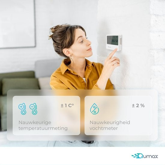 Qumax Digital Hygrometer - Raumthermometer - Luftfeuchtigkeitsmesser mit Halbjahresbatterie - Weiß
