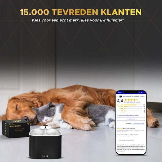Toivo Trinkbrunnen Katze - Hund/Katze - 2,5 Liter- Inkl. 4 Filter und Reinigungswerkzeug - Wasserbrunnen Katze - Flüsterleise