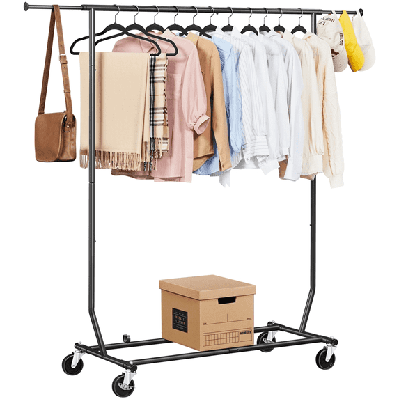 Yaheetech Kleiderständer – Verstellbar 129,5–189 cm – Auf Rollen – 90 kg – Schwarz
