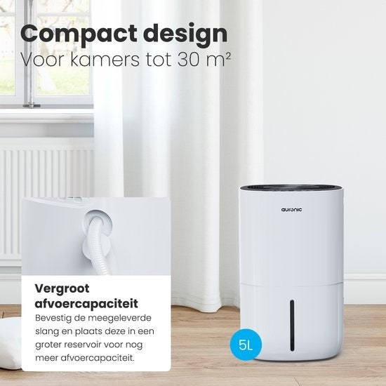 Auronic - Luftentfeuchter - 16 l Fassungsvermögen - Digitaler Luftfeuchtigkeitsmesser - Mit Nachtmodus & Timer - 2 l Wassertank - Kunststoff - Weiß