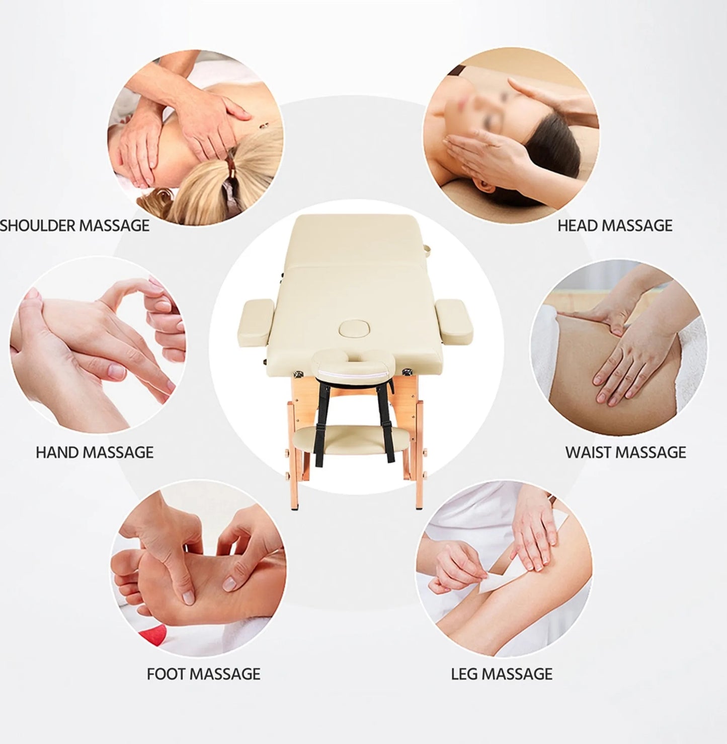 Yaheetech Klappbarer Massagetisch - 213 x 82 x 64-85,5 cm - Ausgestattet mit Buchenbeinen und verstellbarer Kopfstütze und Tragetaschenfunktion - Für Schönheitssalon und Massagestudio - Cremefarbenes Kunstleder und Holz