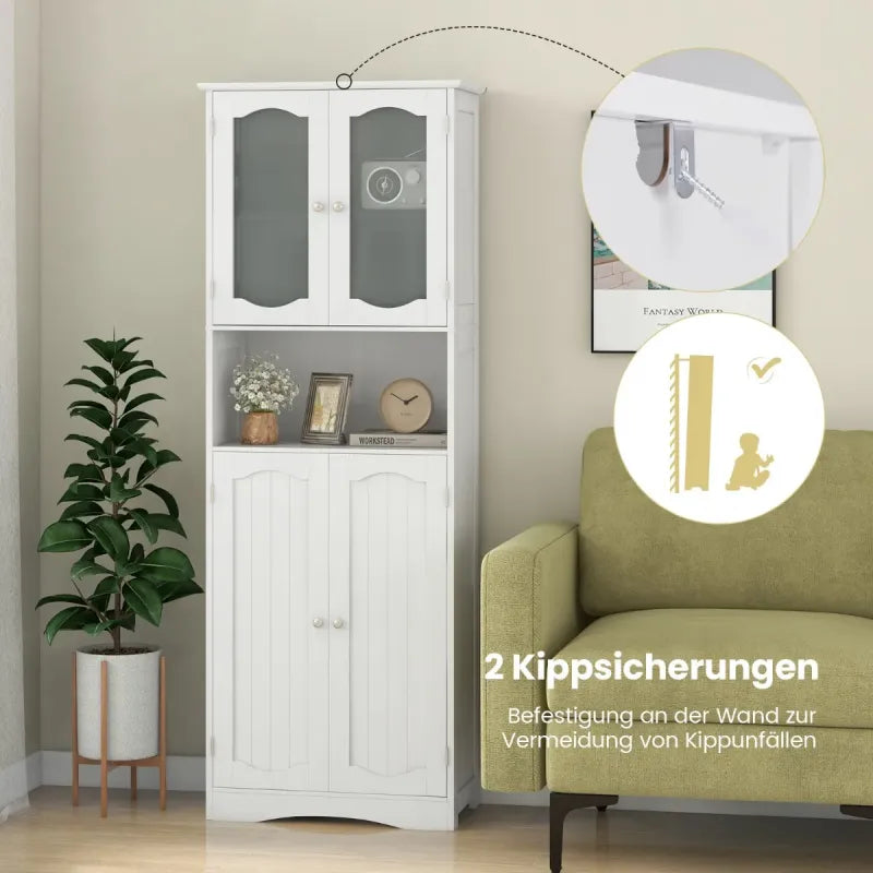 Küstenschrank - Verstellbar - MDF & Glas - 60 x 30 x 164 cm - Weiß