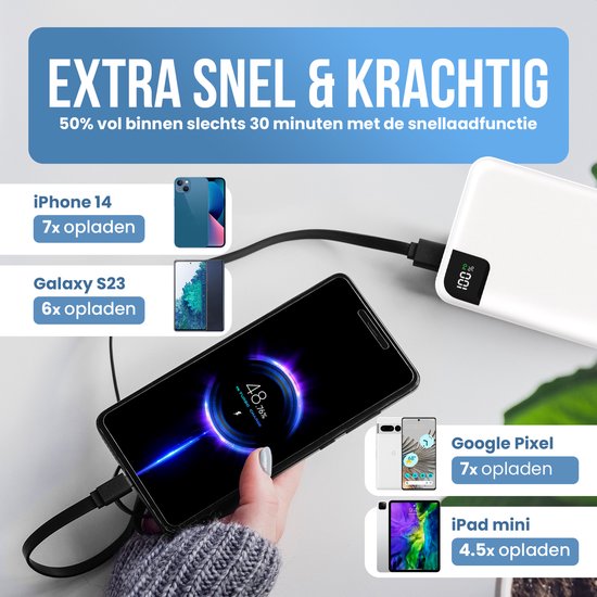 Strex Powerbank White - 27.000 mAh - 22,5W Schnellladegerät - USB-A/USB-C - LED-Anzeige - Universal Powerbank u.a. geeignet für iOS/Android