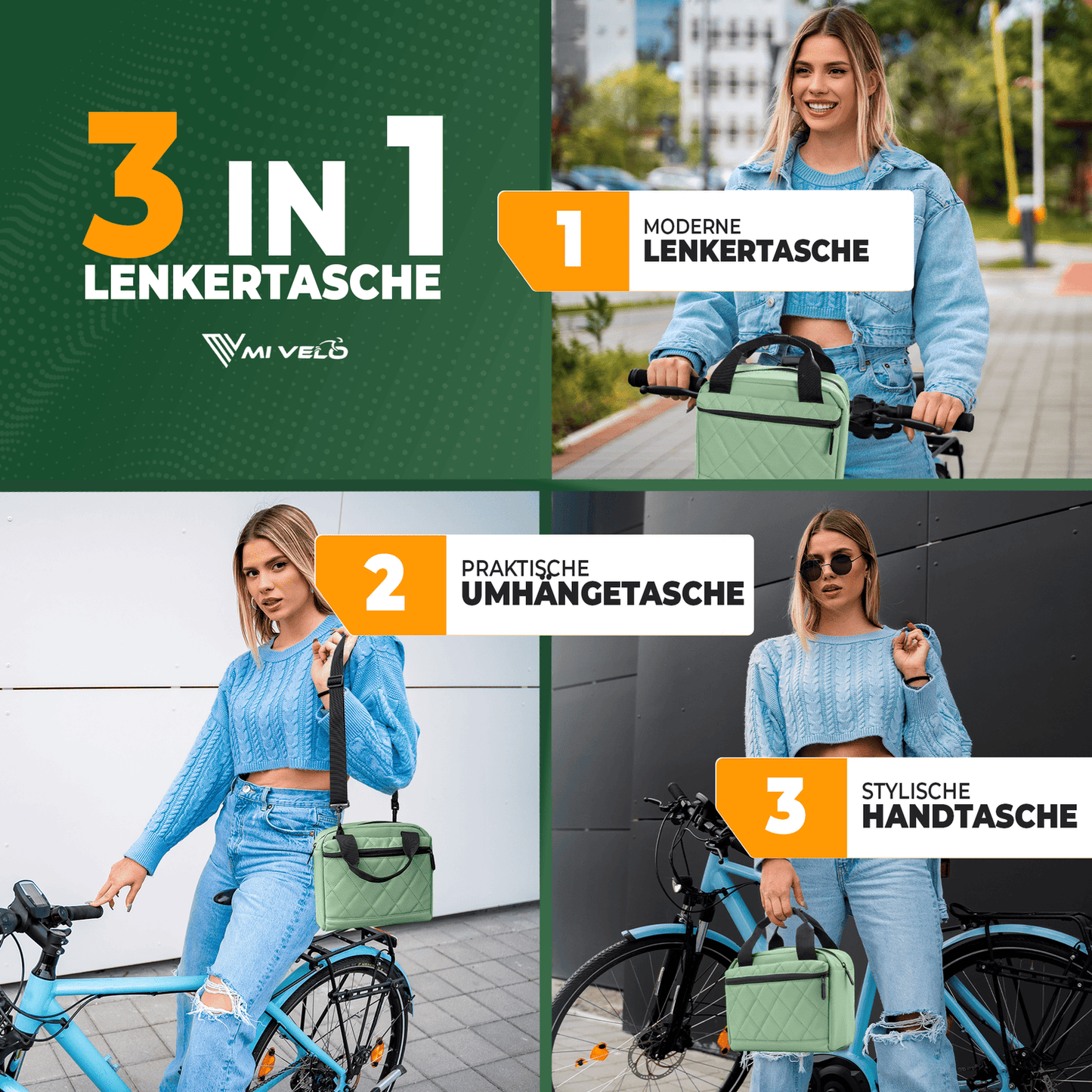 MIVELO - Lenker Fahrradtasche - Wasserabweisend - 7 Liter - Mint