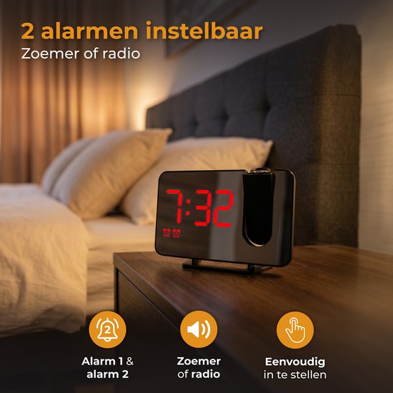 Nuvance Radiowecker – Digitaler Wecker mit Projektion – Radiowecker – 2 Weckzeiten – Digitale Wecker – Radiowecker mit Netzstrom