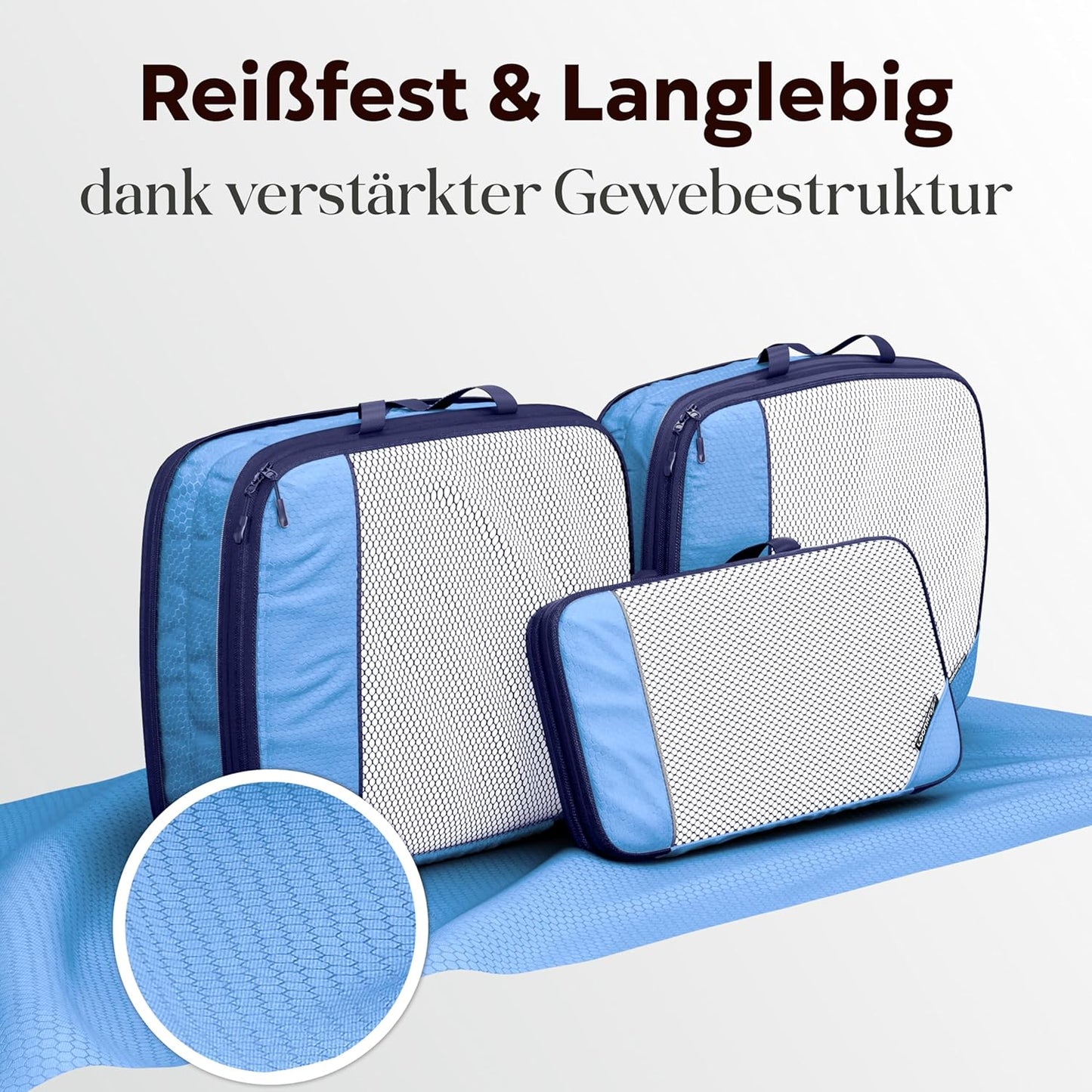 LOONARA Packwürfel - Compression Travel Organiser - 3er-Set - Mariner's Azure - für Koffer & Rucksack - leicht & langlebig - sparen Sie bis zu 50% Platz