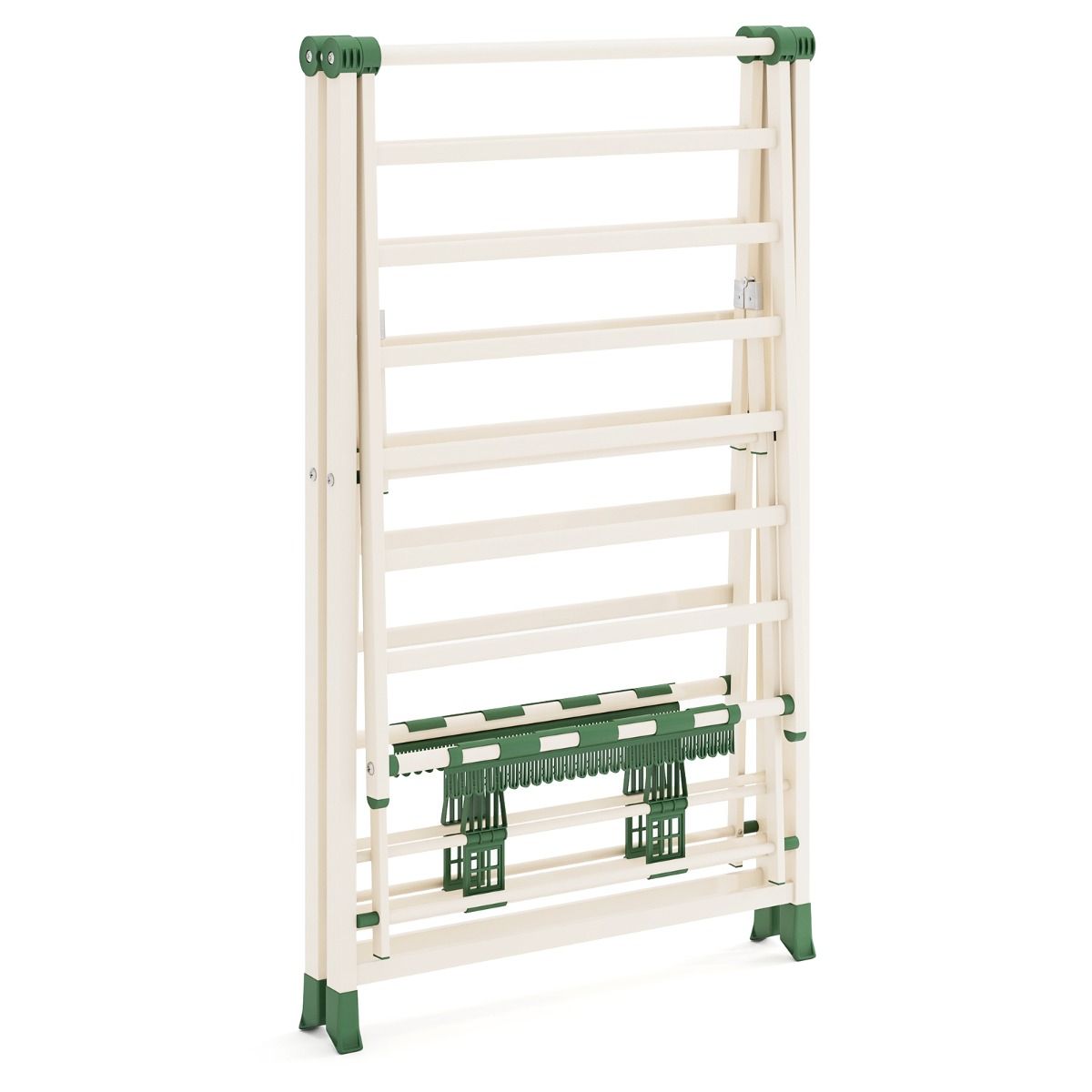 Coast Klappbarer Wäscheständer – verstellbare Arme – Sockenklammern und Schuhablagen – weiß/beige 163 cm