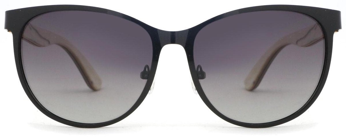 Bluxer® Holzsonnenbrille - Unisex polarisierte UV400 Sonnenbrille - Schwarzer Edelstahlrahmen mit Ebenholzfurnier - Graue Gläser - 145 mm x 50 mm
