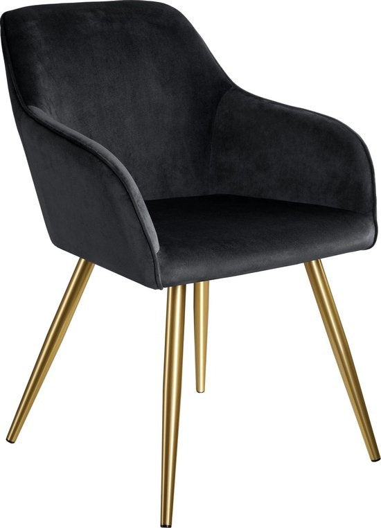 tectake - Stoel - eetkamerstoel - Marilyn fluweellook goud zwart/goud - 403654