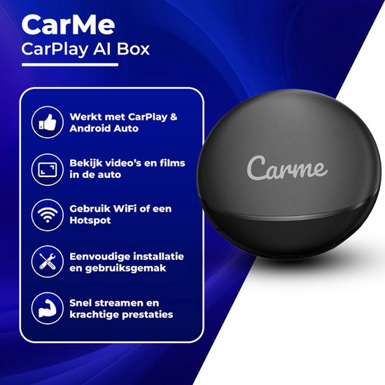 CarMe CarPlay AI Box - Installieren Sie jede App auf Ihrem Auto-Bildschirm - Youtube & Netflix - Upgrade CarPlay und Android Auto - CarPlay Dongle - Android Auto Dongle - Neuestes Modell 2024 - Schwarz