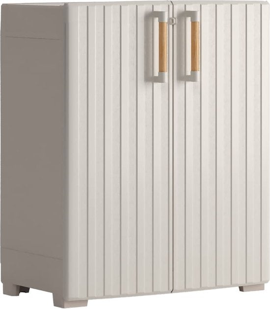 Keter Aufbewahrungsschrank - Groove - Niedrig - Recycelter Kunststoff/Holz - Beige/Sandfarben
