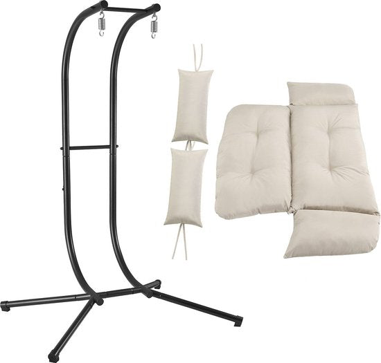 Juskys Polyrotan Doppel-Hängesessel Aria - Beige - inkl. Sockel & Kissen