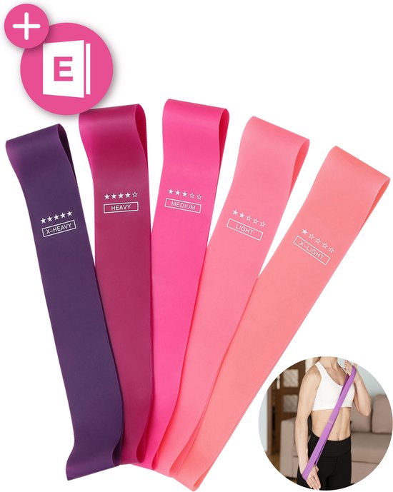 Nuvance - Widerstandsbänder Set inkl. Tragetasche - 5er Set - Widerstandsbänder - Fitness Elastic - inkl. eBook - Pink
