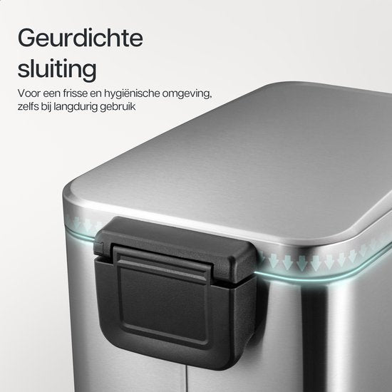 Deleca Mülleimer Prestige - 50 Liter - Schmal - Edelstahl Abfalleimer / Abfallbehälter / Tret-Abfalleimer - Mit Fußpedal und Slow Close - Matt Silber