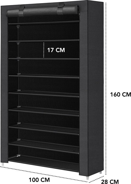 Brixy Shoe Rack XXL - 9-Schicht-Schuhschrank - bis zu 54 Paar Schuhe - 160x100x28cm - Schwarz