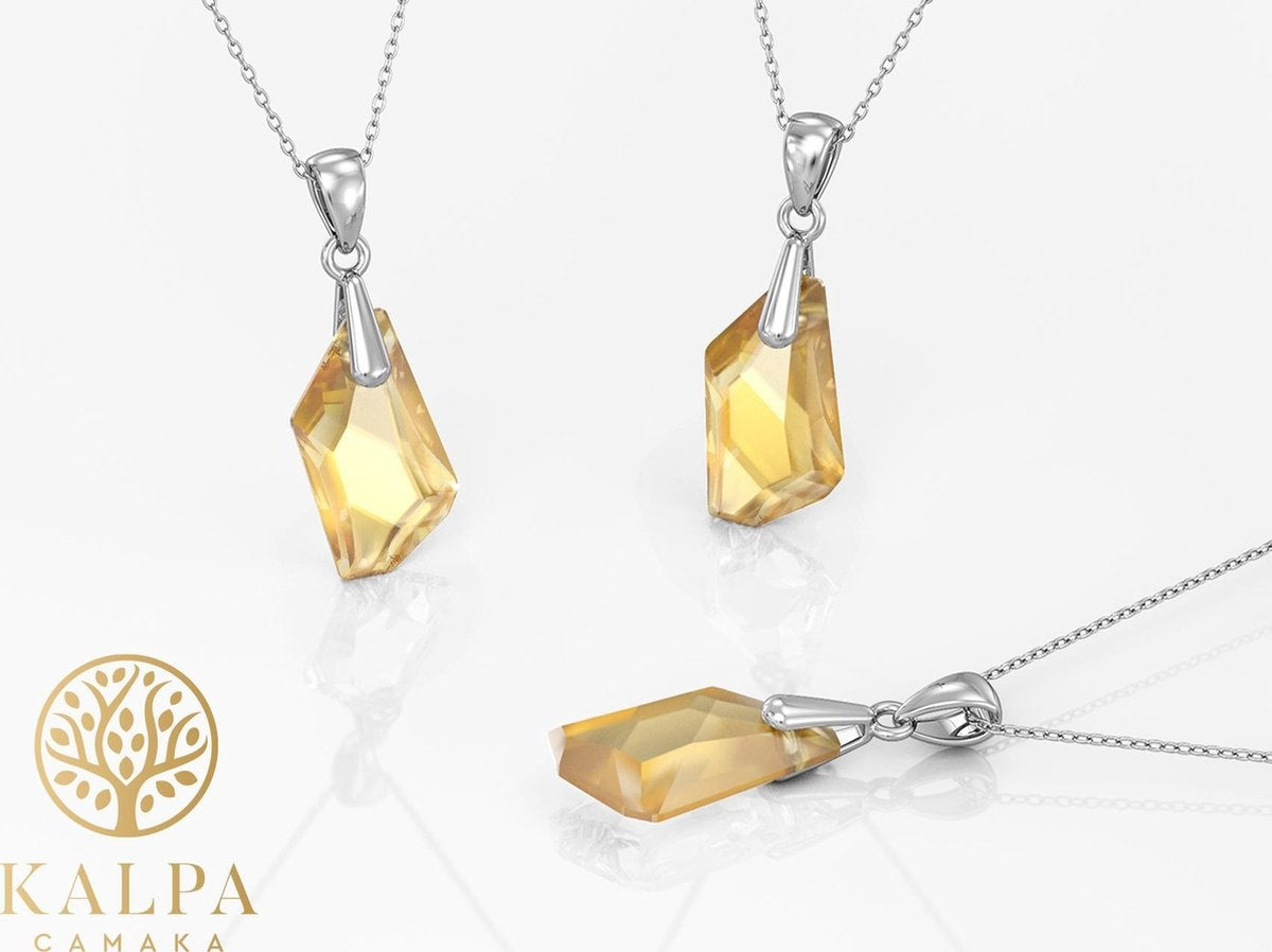 Yolora Damen-Halskette mit Tropfen-Anhänger und Kalpa Camaka Kristall - Farbe Silber - 18K Weißgold vergoldet - Geschenkverpackt