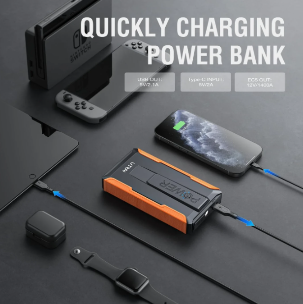 Utrai T1 Starthilfe 2000 A – Schwarz – 13.200 mAh Powerbank