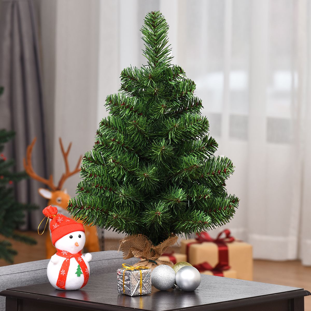 Küste künstlicher Weihnachtsbaum Tannenzweig pvc - 60 cm - grün - Zementsockel - voll naturgetreue Zweige