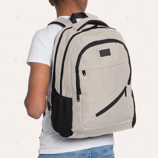 TRVLMORE Rucksack mit Lifetime - Rucksack mit 17-Zoll-Laptop-Fach - Schultasche - spritzwassergeschützt - Männer und Frauen - Jungen und Mädchen - 36L - Champagner