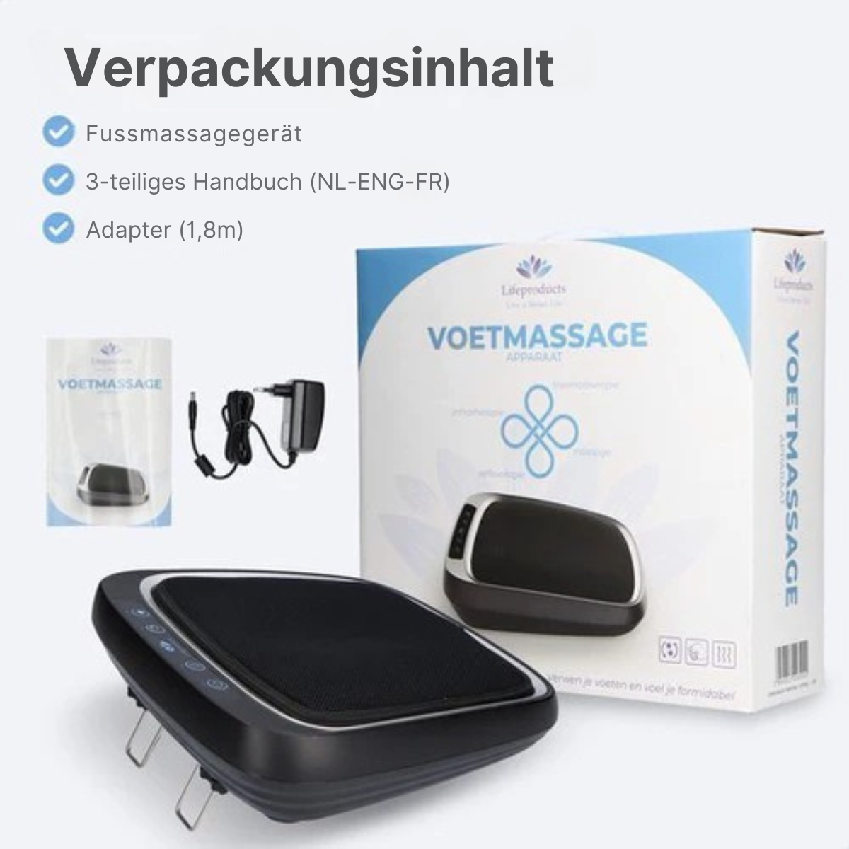 Lifeproducts - Fußmassagegerät Shiatsu - 18 beheizte Massageköpfe - Infrarotwärme - Schwarz