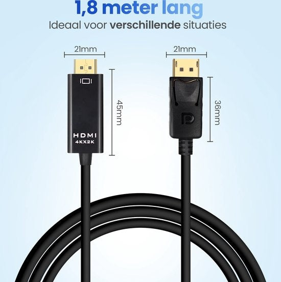 Garpex DisplayPort auf HDMI Kabel - 4K 60Hz Ultra HD - 1,8 Meter