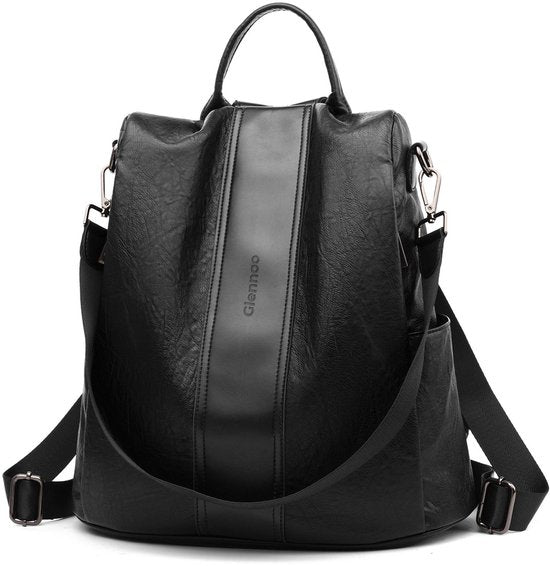 Glennoo Anti-Diebstahl-Rucksack Damen - Rucksack Damen - PU-Leder - Schwarz