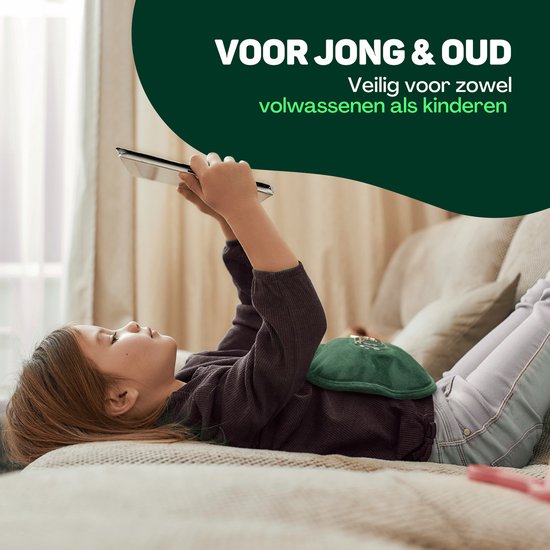 Vulpes Goods® - Elektrische Kanne - Weicher grüner Flanell - Digitale Anzeige - Kabellos und energieeffizient - Inklusive HandwärmerBei Menstruationsschmerzen und Muskelkater - Wärmflasche fürs Bett