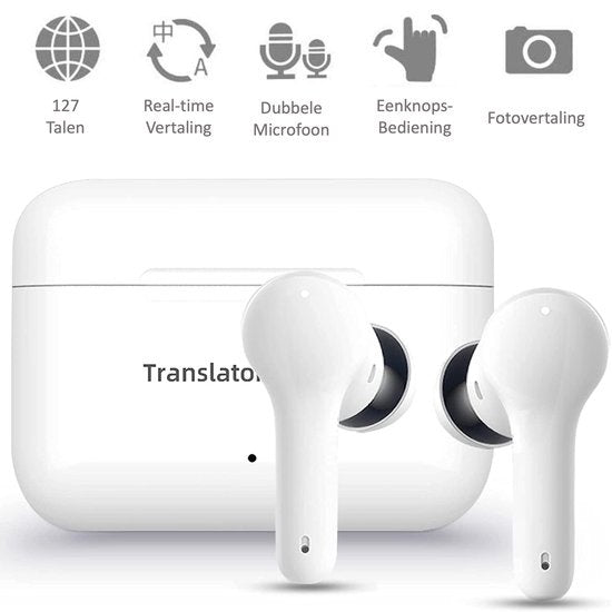 Shine Translation Computer - Sprachübersetzungsgerät - Wireless Earbuds White - EarPods mit Ãœbersetzungsfunktion - Bluetooth 5.0 - 127 Sprachen und 97% Genauigkeit - 24 Stunden Batterie