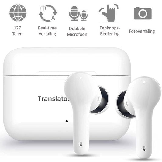 Shine Translation Computer - Sprachübersetzungsgerät - Wireless Earbuds White - EarPods mit Ãœbersetzungsfunktion - Bluetooth 5.0 - 127 Sprachen und 97% Genauigkeit - 24 Stunden Batterie