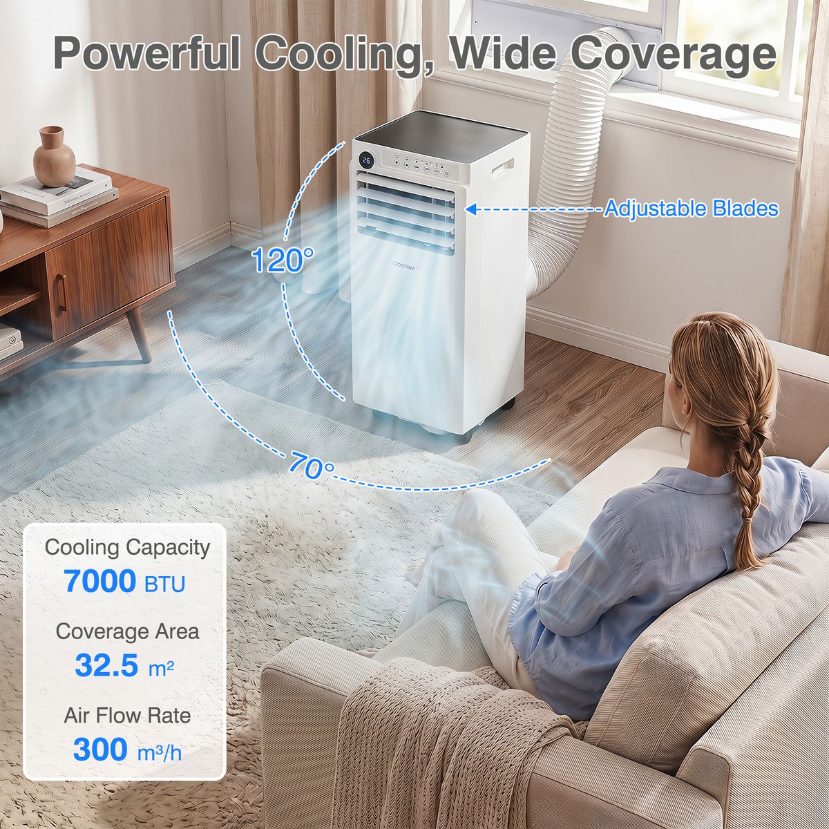 Coast Mobile Klimaanlage – 4-in-1-Luftkühler mit Luftentfeuchter und Ventilator – Schlafmodus – weiß und schwarz – 30 x 29 x 69 cm