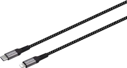 Philips USB-Kabel 3.0 - USB-C zu Lightning - Länge: 2 Meter - Premium-Nylon - Schwarz
