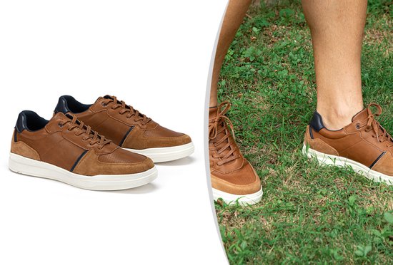 Milanoro - Stylische Herren Lederturnschuhe - Cognac - Größe 44