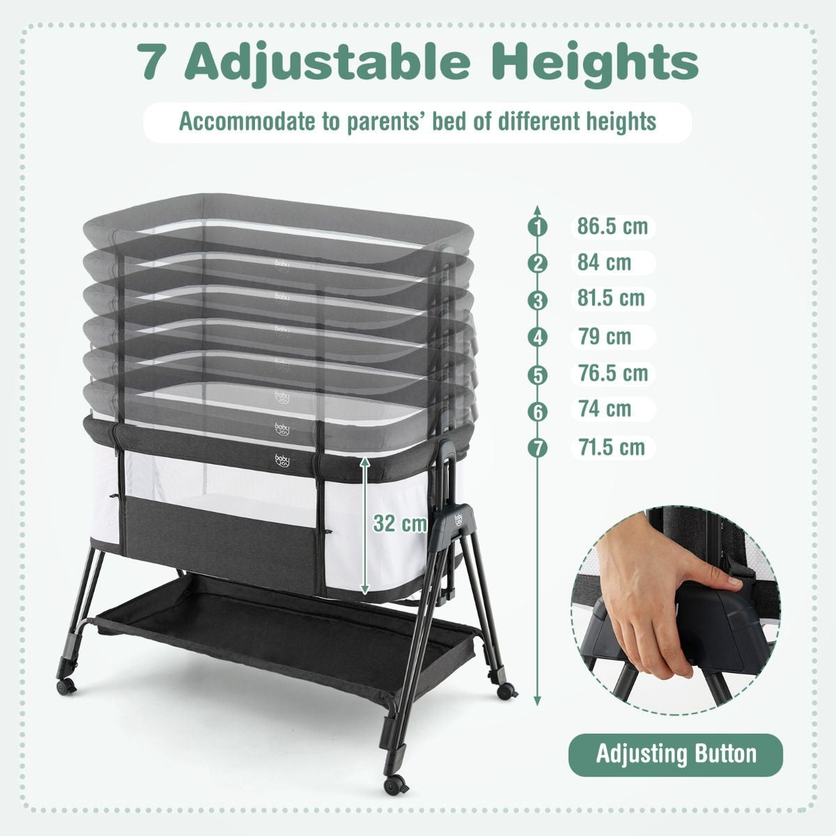 Babybett Tragbares Klappbett Verstellbares Bett mit Stauraum