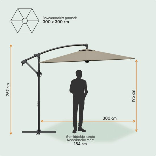 LifeGoods Schwimmender Sonnenschirm - Rund Ø300 cm - UPF 50+ und Wasserdicht - Taupe