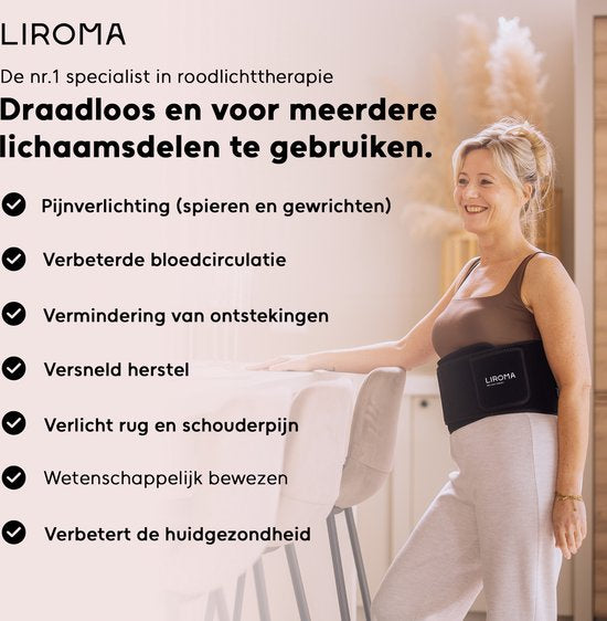 LIROMA® - Rotlichttherapie-Rückenband - Kabellos - Timer - 6000mAh - Infrarotlampe - Infrarot-Rückenband - Mehrere Körperteile - Rotlichttherapie - Schlankheitsband - Wärmeband