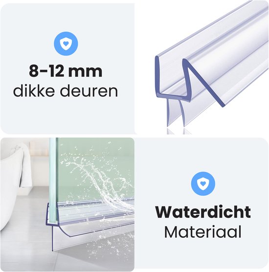 Duschtürstreifen Unterseite - 2 Streifen - Einfache Befestigung - Wasserstopper - Wassersperre Dusche - 8 bis 12mm - Luft