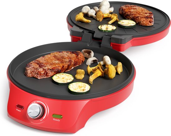 Princess Pizza Maker 115007 – Pizzaofen – Einstellbarer Thermostat bis 220 °C – Rot – Ø 30 cm – auch als Tischgrill verwendbar – für frische und Tiefkühlpizzen