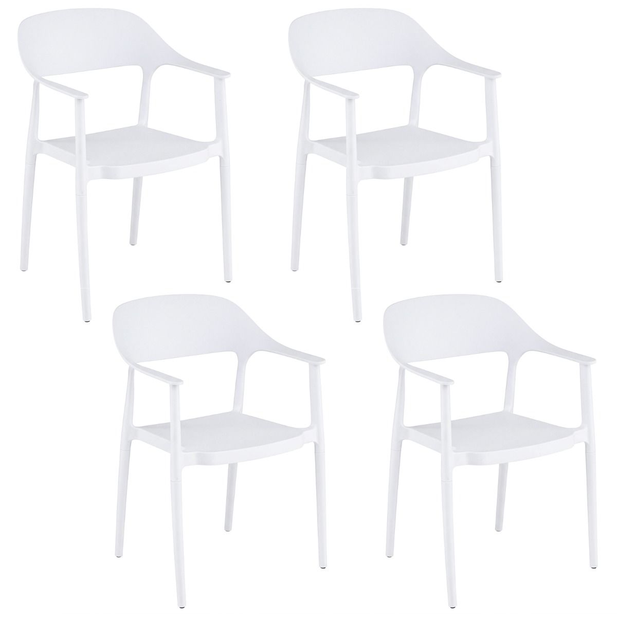 Coast Set aus 4 stapelbaren Gartenstühlen mit Armlehnen und Rückenlehne – Weiß – 57 x 53 x 83 cm