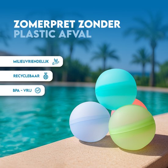 Travelly® Wiederverwendbare Wasserballons - Wasserspielzeug - Magnetisch und selbstschließend - Silikon - Mehrfarbig - Set 8 Stück